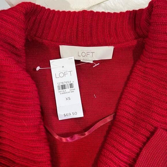NEW Ann Taylor Loft Merino Wool Ribbed Shawl Collar Cardigan Sweater Red XS NWT - Picture 11 of 14